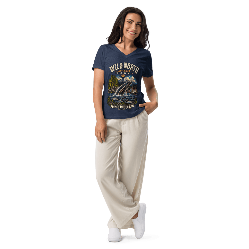 #wild_north_apparelWomen’s Wild North Prince Rupert Grizzly Heritage™ - relaxed v-neck t-shirt - Wild North Apparel™#canadian_outdoor_wildlife_inspired_clothing#