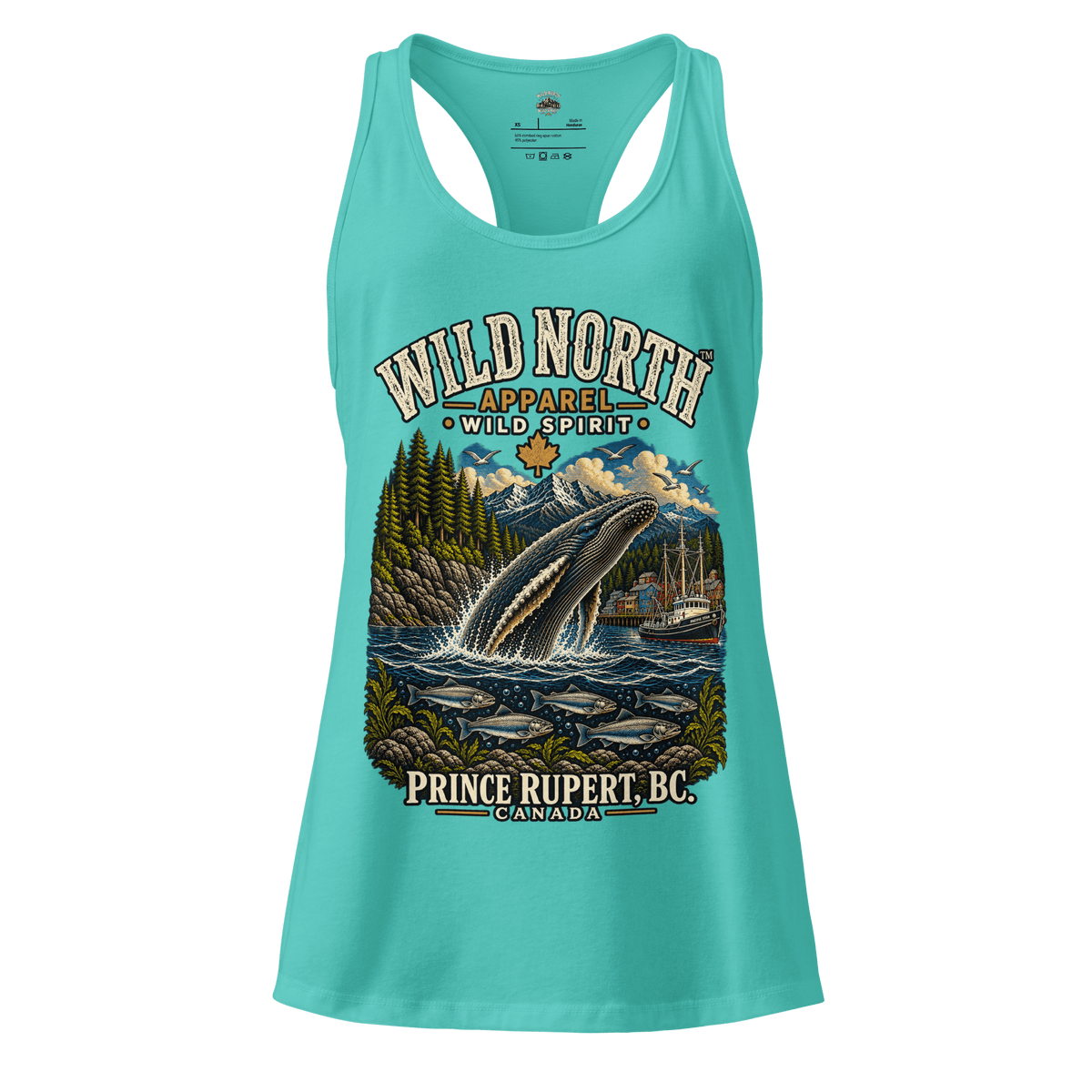 #wild_north_apparelWomen’s Wild North Prince Rupert Harbour Humpback™ - fitted racerback tank top - Wild North Apparel™#canadian_outdoor_wildlife_inspired_clothing#