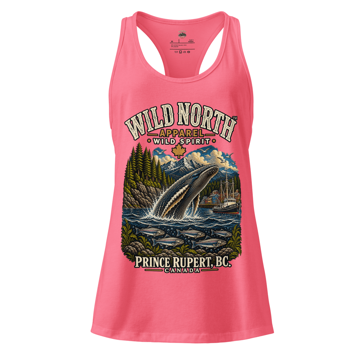 #wild_north_apparelWomen’s Wild North Prince Rupert Harbour Humpback™ - fitted racerback tank top - Wild North Apparel™#canadian_outdoor_wildlife_inspired_clothing#