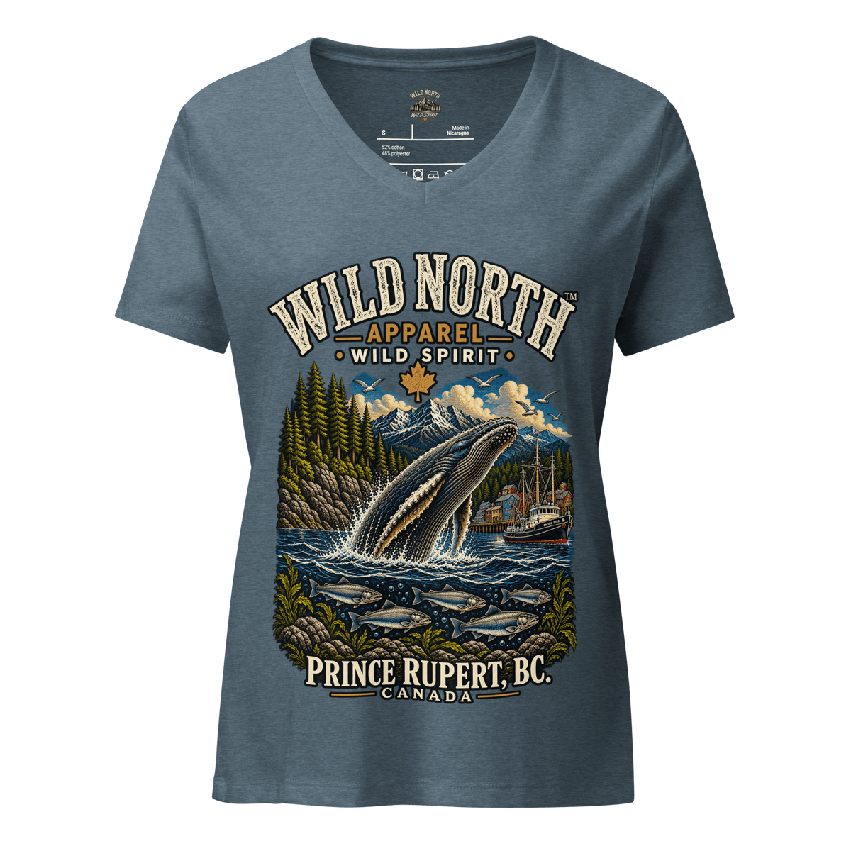 #wild_north_apparelWomen’s Wild North Prince Rupert Harbour Humpback™ - relaxed v-neck t-shirt - Wild North Apparel™#canadian_outdoor_wildlife_inspired_clothing#