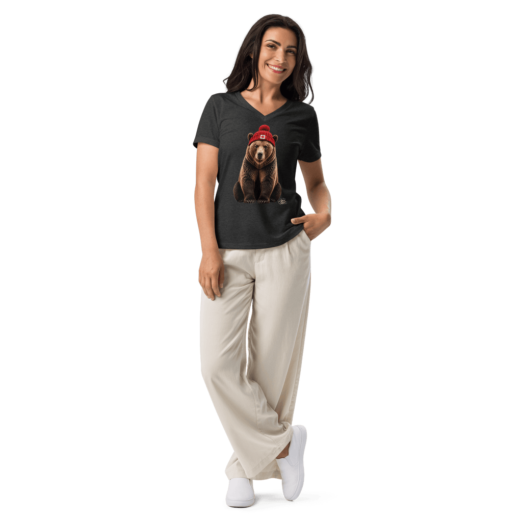 #wild_north_apparelWomen’s Wild Spirit Grizzly Tee - Relaxed V-neck T-shirt - Wild North Apparel™#canadian_outdoor_wildlife_inspired_clothing#