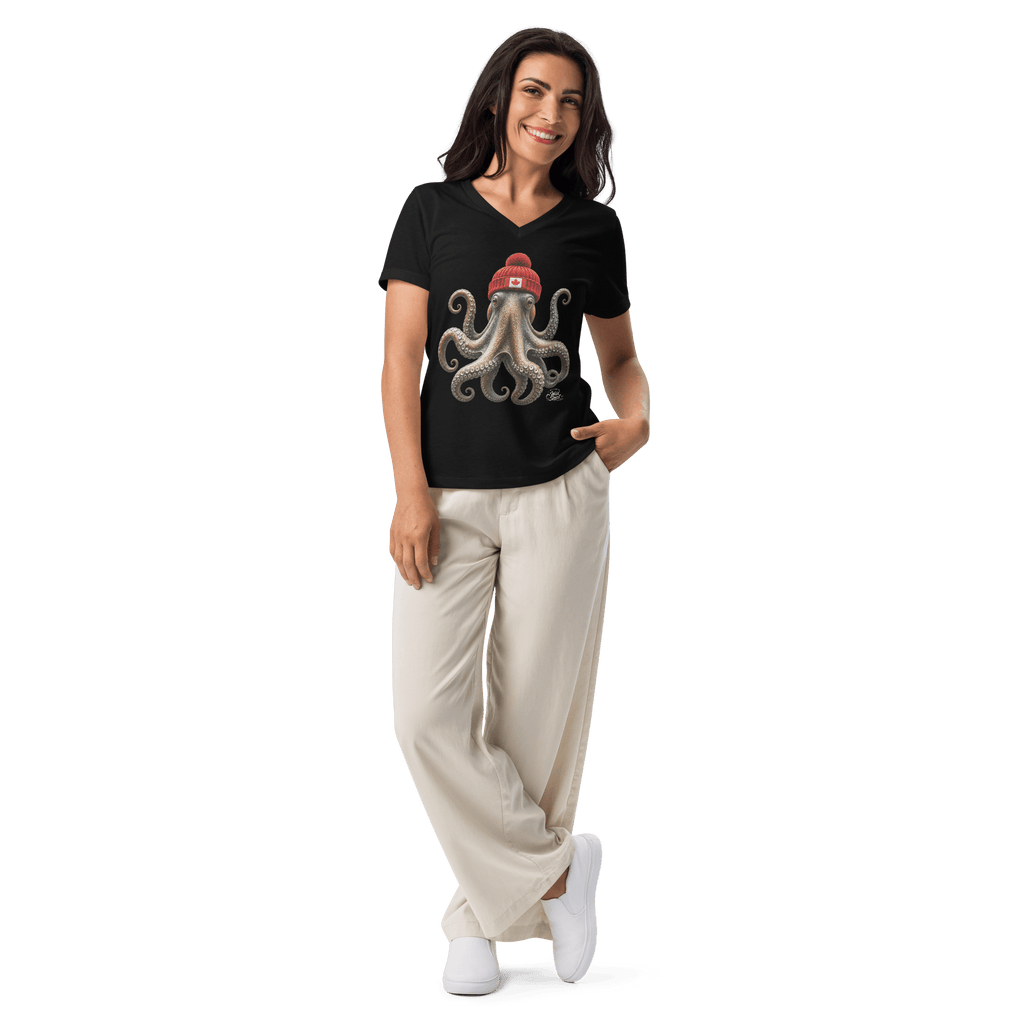 #wild_north_apparelWomen’s Wild Spirit Octopus - Relaxed V-neck T-shirt - Wild North Apparel#canadian_outdoor_wildlife_inspired_clothing#